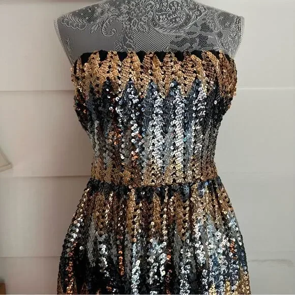 Vintage Sequin Strapless Maxi Dress with Shawl by Zeepha Couture Party Dress - Picture 3 of 9